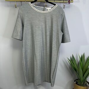 Lila Rose Womens Short Sleeves Round Neck Stretch Gray Casual Shift Dress